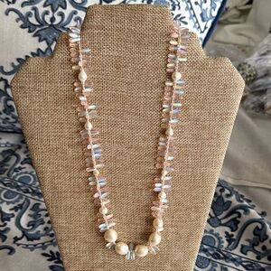 BESPOKE PearlS and Pink iridescent beads Necklace Sterling Silver clasp lovely